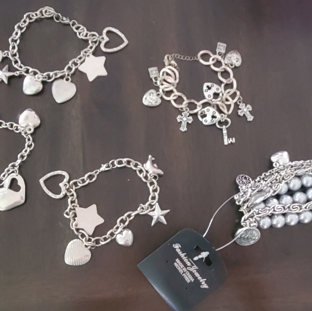 Lot of Charm Bracelets Multiple Heart Charms